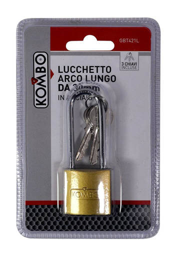 Kombo Lucchetto In Ottone Con 3 Chiavi, Gancio Lungo, 30Mm
