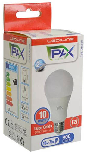 PAX Goccia Led A60 9W 810Lm 3000K E27 , 60*108Mm, 25000H, Ic Driver, 240° Beam Angle, 2 Anni Di Garanzia F