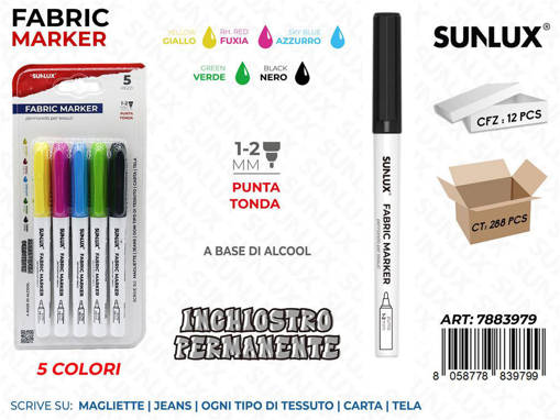 Sunlux - Fabric Marker Per Tessuti 5Col. Ass. 1-2Mm /Pz Da 12** 7883979