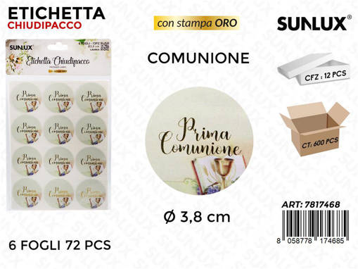 Sunlux Etichetta Chiudipacco Comunione 72Pcs D.3.8Cm