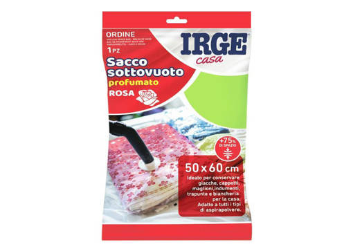 Irge Sacco Sottovuoto Profumato, 50x60 cm, 1 pezzo, Valvola di Sicurezza, Fragranza di Rosa