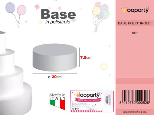 Wooparty D.20 X H. 7.5 Base Rotonda Polistirolo /Pz Da 10**