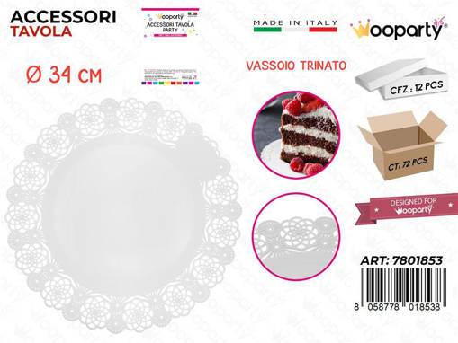 Wooparty Vassoio Trinato Trasp. D.34Cm Pz Da 12**
