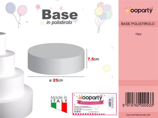 Wooparty D.25 X H. 7.5 Base Rotonda Polistirolo /Pz Da 10**