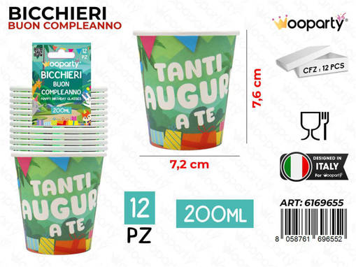 /Wooparty Bicchieri Carta Auguri A Te 200Ml 12Pcs