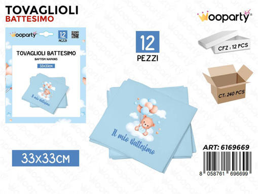 Wooparty Wooparty Tovaglioli Battesimo Boy 12Pcs 33*33Cm