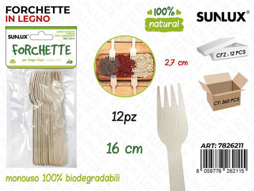 Sunlux FORCHETTE IN LEGNO BIODEGR. 12PCS 16CM /PZ DA 12**