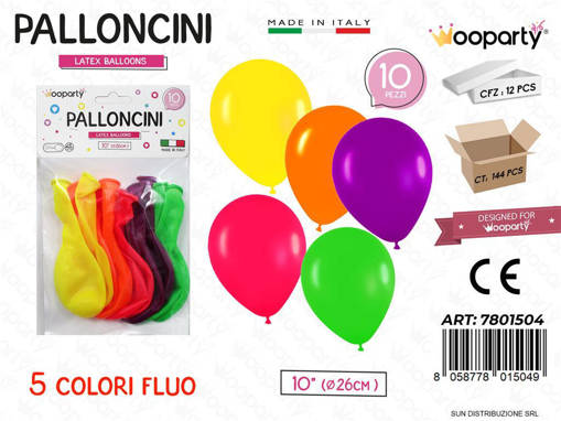 Palloncini 5Col. Ass. Fluo 10'''' D.26Cm 10Pcs /Pz Da 12**