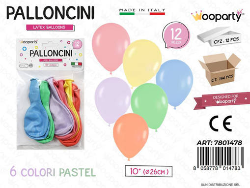 Palloncini 6Col. Ass Pastel 10'''' D.26Cm 12Pcs /Pz Da 12**