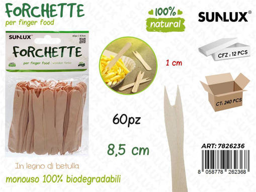 Sunlux FORCHETTINE IN BAMBOO 60PCS 8.5CM /PZ DA 12**