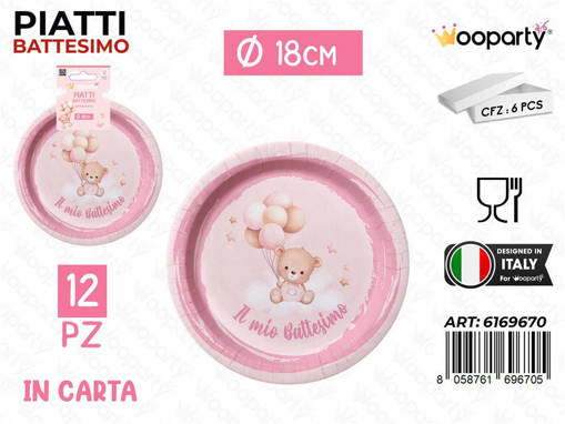 Wooparty /Wooparty Piatti Carta Battesimo Girl 18Cm 12Pcs /Pz Da 12**