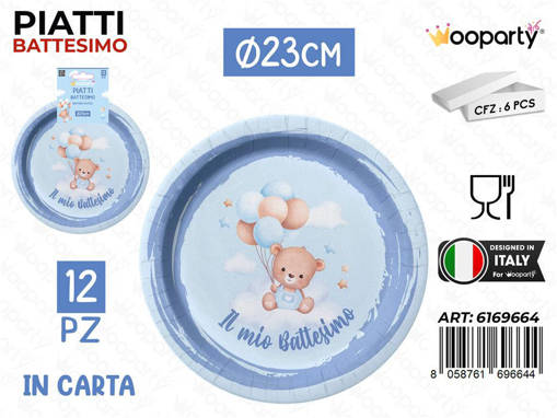 Wooparty /Wooparty Piatti Carta Battesimo Boy 23Cm 12Pcs
