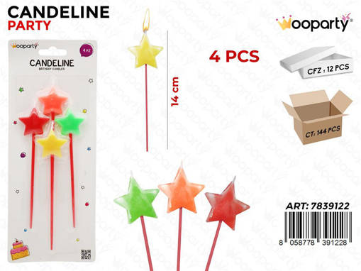 Wooparty Candeline Party Stelline 4 Pcs 14Cm /Pz Da 12**