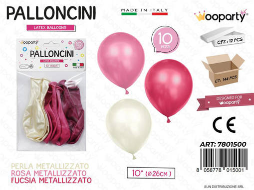 Wooparty Palloncini 3Col. Ass. Metal 10'' D.26Cm 10Pcs /Pz Da 12**