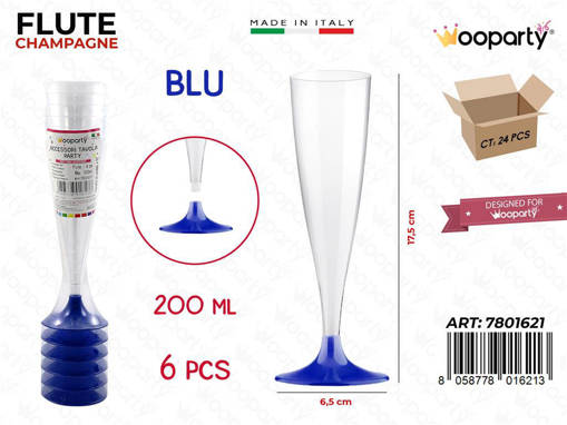 Wooparty Flute Blu 200Ml 6Pcs 6.5*17.5Cm Pz Da 24**