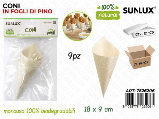 Sunlux CONI IN PINO BIODEGR. 9PCS 18*9CM /PZ DA 12**