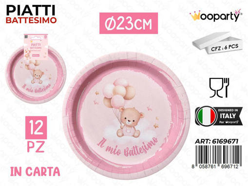 Wooparty /Wooparty Piatti Carta Battesimo Girl 23Cm 12Pcs /Pz Da 12**
