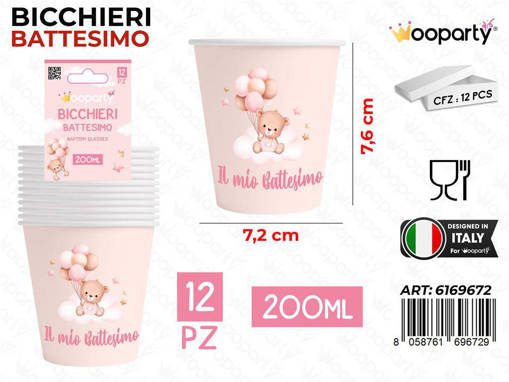 Wooparty /Wooparty Bicchieri Carta Battesimo Girl 200Ml 12Pcs /Pz Da 12**