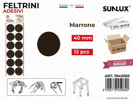 Sunlux FELTRINI ADESIVI ROT. MARRONE D. 40MM 12PCS /PZ DA 20**BL