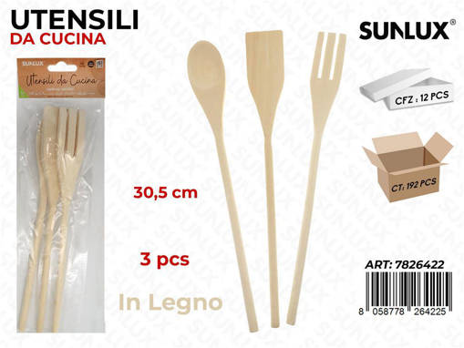 Sunlux Utensili Da Cucina In Legno 3Pcs 30.5Cm
