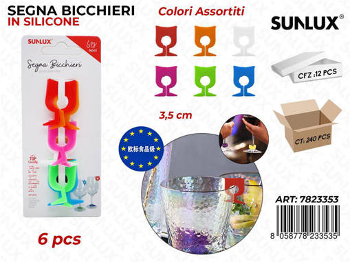 Sunlux Segna Bicchieri In Silicone Col. Ass. 6Pcs 3.5Cm /Pz Da 12**