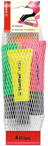 Stabilo Boss - Neon Evidenziatore Retina da 4 Giallo/Verde/Arancio/Rosa