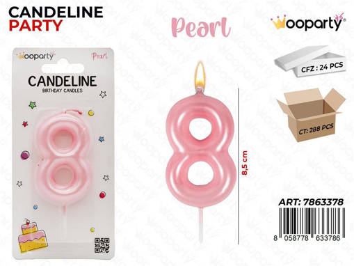 Wooparty Candeline Rosa Pearl N.8 8.5Cm /Pz Da 24**