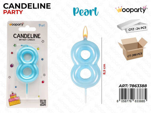 Wooparty Candeline Cel. Pearl N.8 8.5Cm /Pz Da 24**