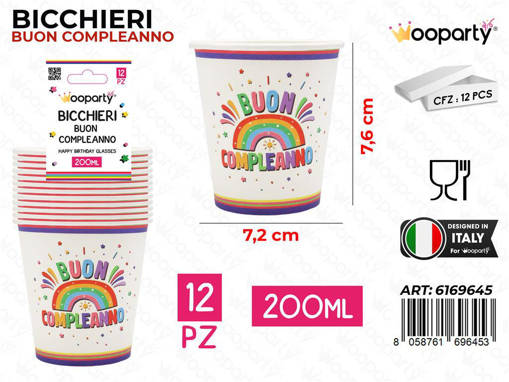 /Wooparty Bicchieri Carta B. Compl. 200Ml 12Pcs