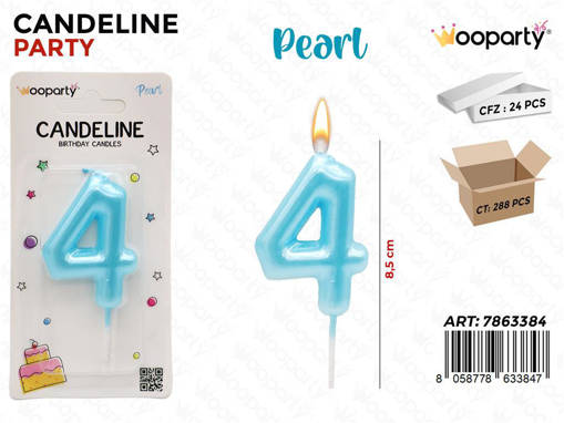 Wooparty Candeline Cel. Pearl N.4 8.5Cm /Pz Da 24**