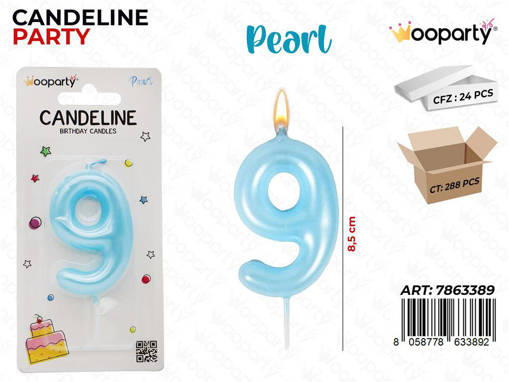 Wooparty Candeline Cel. Pearl N.9 8.5Cm /Pz Da 24**