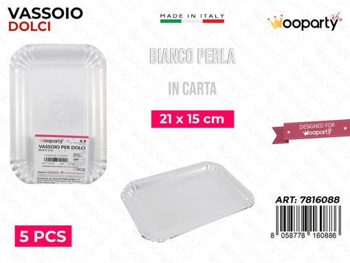 Wooparty Vassoio Per Dolci Bianco Perla 21*15Cm 5Pcs /Pz Da 12**