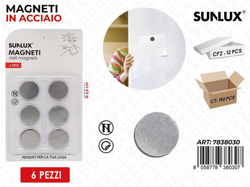 Sunlux MAGNETI IN ACCIAIO ROTONDI 6PCS 2.5CM /PZ DA 12**