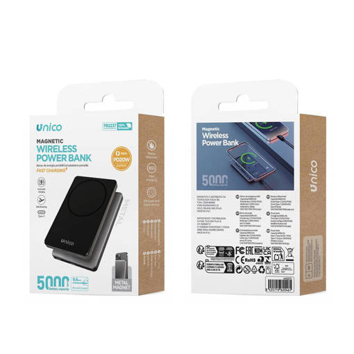 Unico 2 New PB2237 Fast Charging Power Bank 5000mAh with Magnetic Wireless Charging Ultra-thin 20W (Includes 0.3m A-C Cable) RoHS Gunmetal Gray
