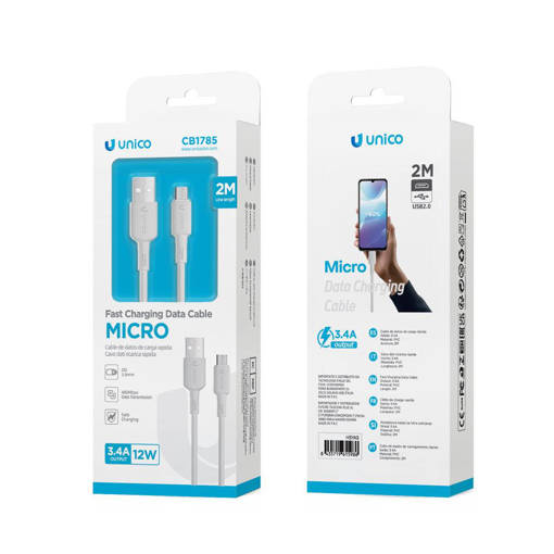 Unico CB1785 3.4A PVC Injection molding cable A-Micro 2M OD3.8 white ROHS