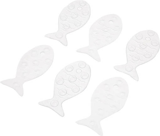 TATAY ADESIVI ANTISCIVOLO PESCE GLACE' (CONFEZIONE DA 6 PZ. - FABBRICATO IN PVC, DOTATO DI 8 VENTOSE MOLTO PROFONDE - MISURE : L 15 X P 7,5 X H 0,7 CM)