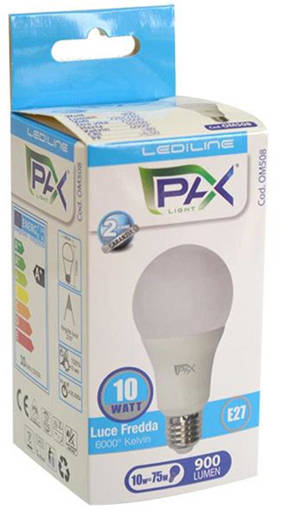PAX Goccia Led A60 9W 810Lm 6500K E27 , 60*108Mm, 25000H, Ic Driver, 240° Beam Angle, 2 Anni Di Garanzia F