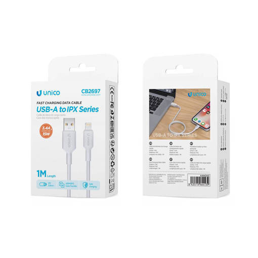 Unico CB2697 3.4A A-L PVC Injection Round Cable 1M OD3.8 Small Package White