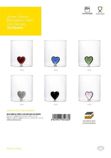 Bicchiere Vetro Dec 3D Hearts