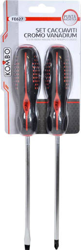 Kombo Set 2 Cacciaviti In Cromo Vanadium Croce Ph2X150 Ed Intaglio Mm.6X150, Impugnatura Ergonomica Antiscivolo Bicolore , Lama In Acciaio Cromo Vanadio Esecuzione Cromata, Con Punta Brunita E Magnetica.