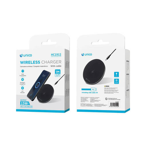 Unico HC1912 wireless charger 15W black (including 1M, 2A TYPE-C cable) ROHS