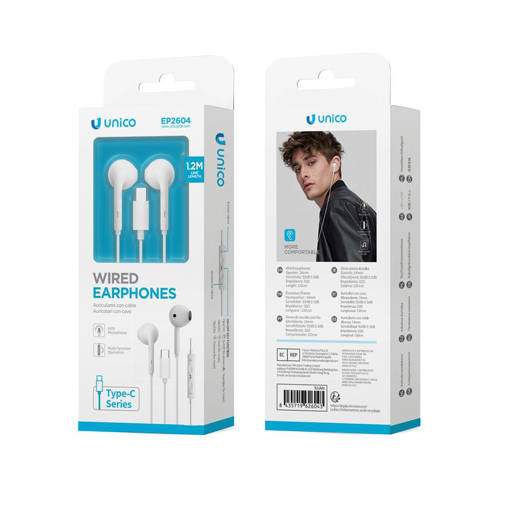 Unico EP2604 V1V0 model semi-in-ear wired small earphones TYPE-C interface white ROHS