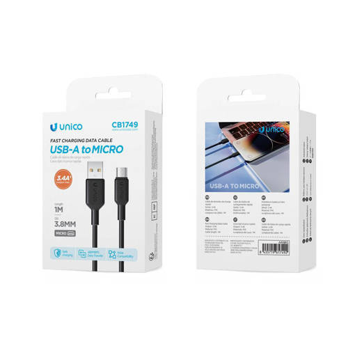 Unico CB1749 3.4A A-M PVC Injection Round Cable 1M OD3.8 Small Package Black