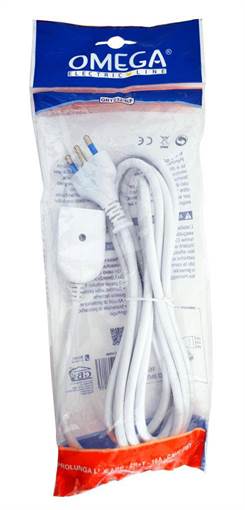 Omega Prolunga Lineare 3 Metri, Presa Bipasso 10/16A 2P+T, Spina S17 16A 2P+T, Cavo 3Gx1Mm, Colore Bianco