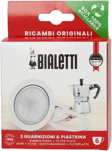 Bialetti Ricambio 3 Guarnizioni + 1 Piastrina, 6 Tazze