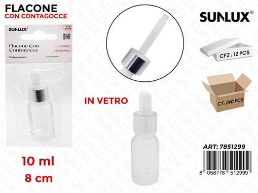 SUNLUX FLACONE CONTAGOCCE VETRO 10ML 8CM