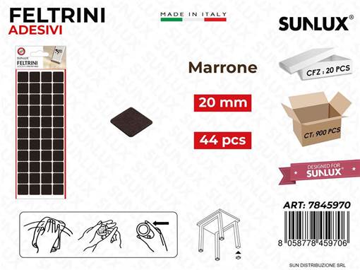 Sunlux Feltrini Adesivi Quad. Marrone 20Mm 44Pcs /Pz Da 20**Bl