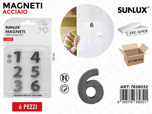 Sunlux MAGNETI IN ACCIAIO NUMERI 6PCS 2.5CM /PZ DA 12**