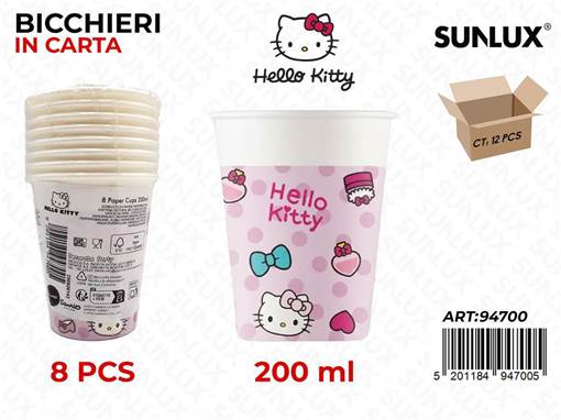 Bicchieri Carta Hello Kitty 200Ml 8Pcs 8*9Cm