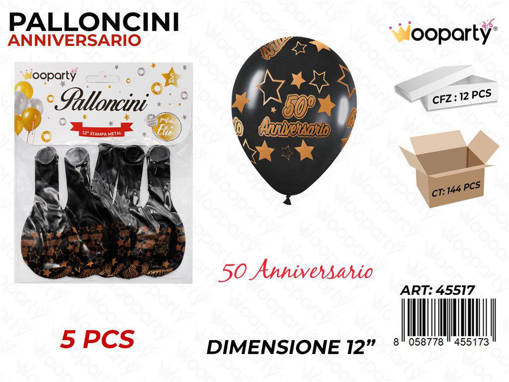 Wooparty /Palloncini 50 Anniversario 12 -5Pcs /Pz Da 12**